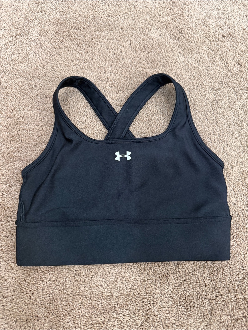 Under Armour Black Cross-Back Racer Sports Bra with White Logo
